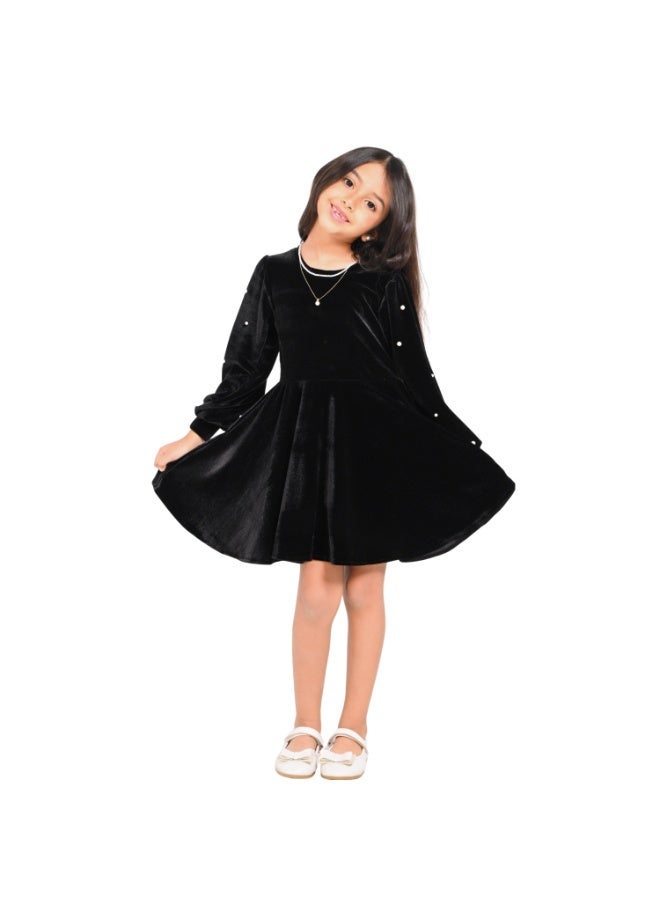 فستان بناتي مرصع باللولي على الاكمام - Image 2